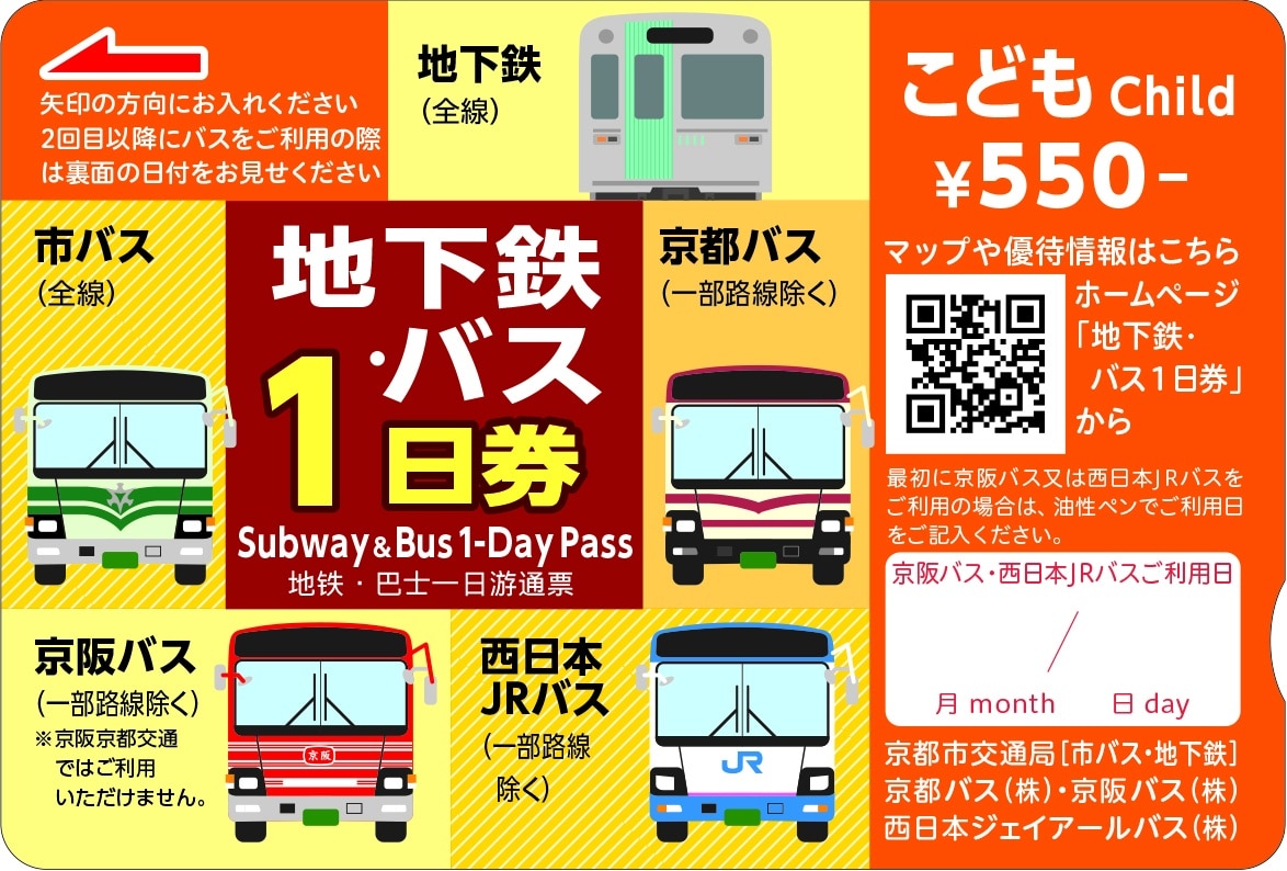 Kyoto City Bus & Subway Information Guide:Subway & Bus 1-Day Pass