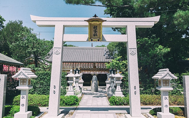 住吉大社種貸社的白色石鳥居與社殿