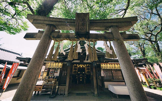住吉大社楠珺社的石鳥居與社殿
