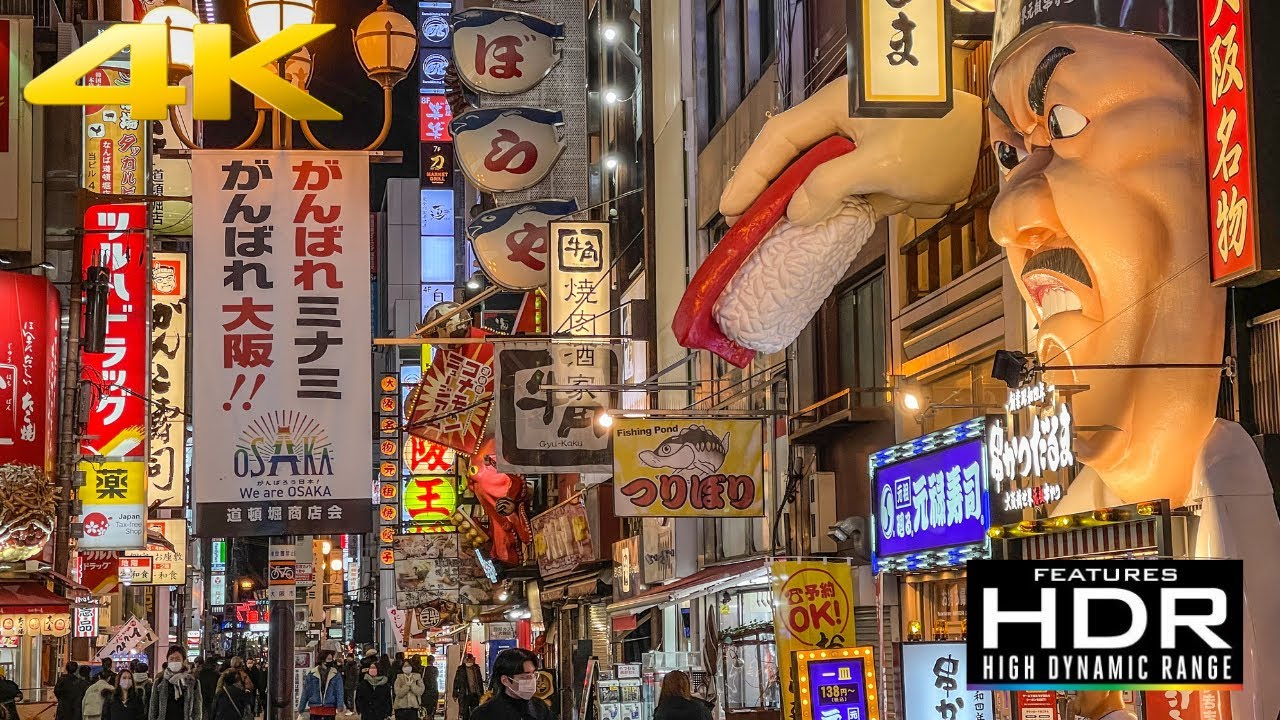    NIGHT WALK IN DOWNTOWN OSAKA | Namba District, Dotonbori, Street Food  [4K HDR]