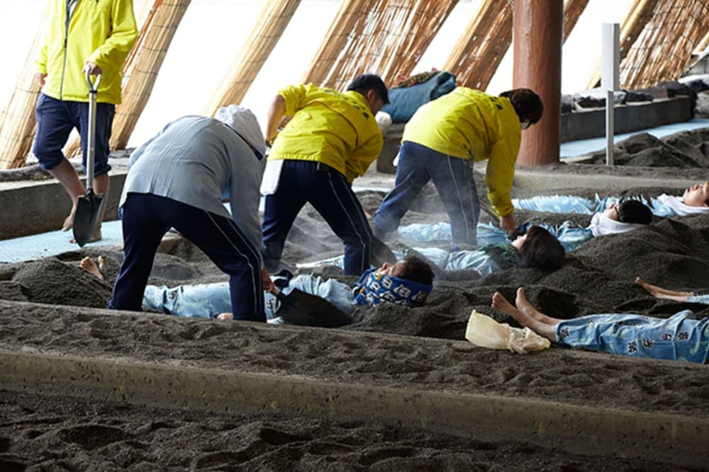 Bathing in hot sand in Ibusuki, Kagoshima